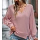 thumbnail image 2 of Blusa de mujer Fibra de poliéster Algodón Cuello en V Manga larga con hombros caídos Color puro Camiseta holgada informal para mujer Rosa XL, 2 of 6