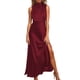 thumbnail image 1 of Vestido Formal De Satén Vestidos largos para mujer Vestido de noche con cuello simulado y abertura lateral para cóctel (Rojo vino XL) Cgtredaw Para estrenar, 1 of 7