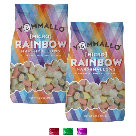 Yummallo Micro Rainbow Marshmallows Candy 5.25 Oz 2 Pack, Gluten-Free Non-GMO Fat-Free Colorful Snack, Party Favor Dessert Topper Gift Basket Stuffer All Occasion w/ Snoep in Beperkte Oplage