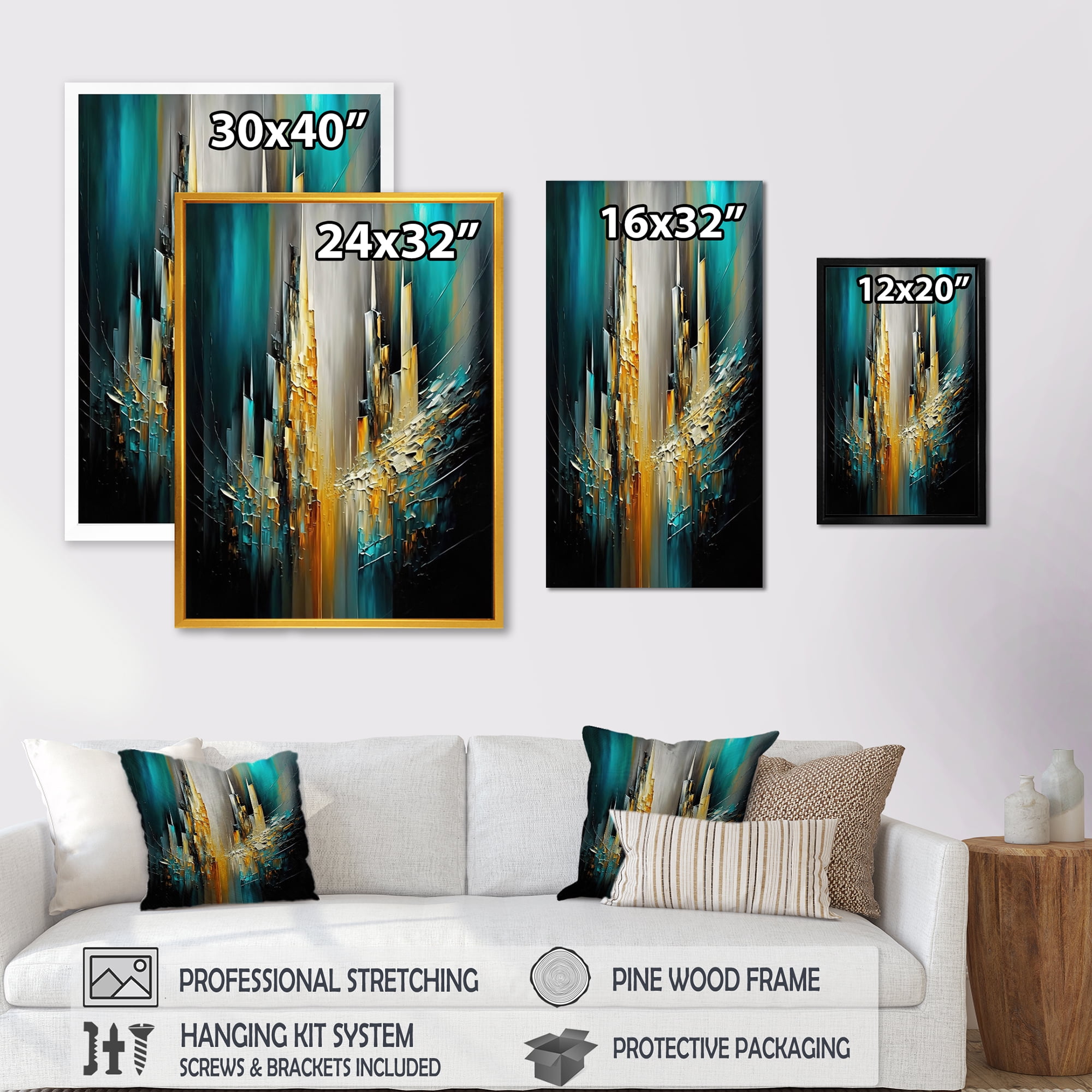 Designart Abstract Geometric Green And Yellow Canvas Wall Art
