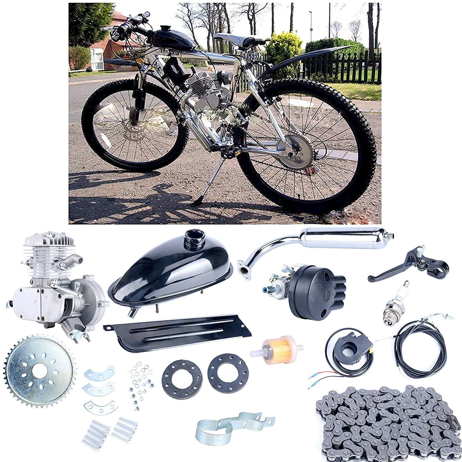 80cc 2-Stroke Cycle Petrol Gas Motor Engine Kit Bicycle Bike Motor Set Motorized DIY Air Cooling 