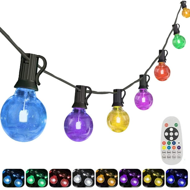 50Ft Colored Outdoor String Lights, Waterproof RGB LED Globe String Light  with 25+1 G40 E12 Edison Bulbs and Remote Control, Dimmable Hanging Patio  Lights for Garden, Party, Shop 