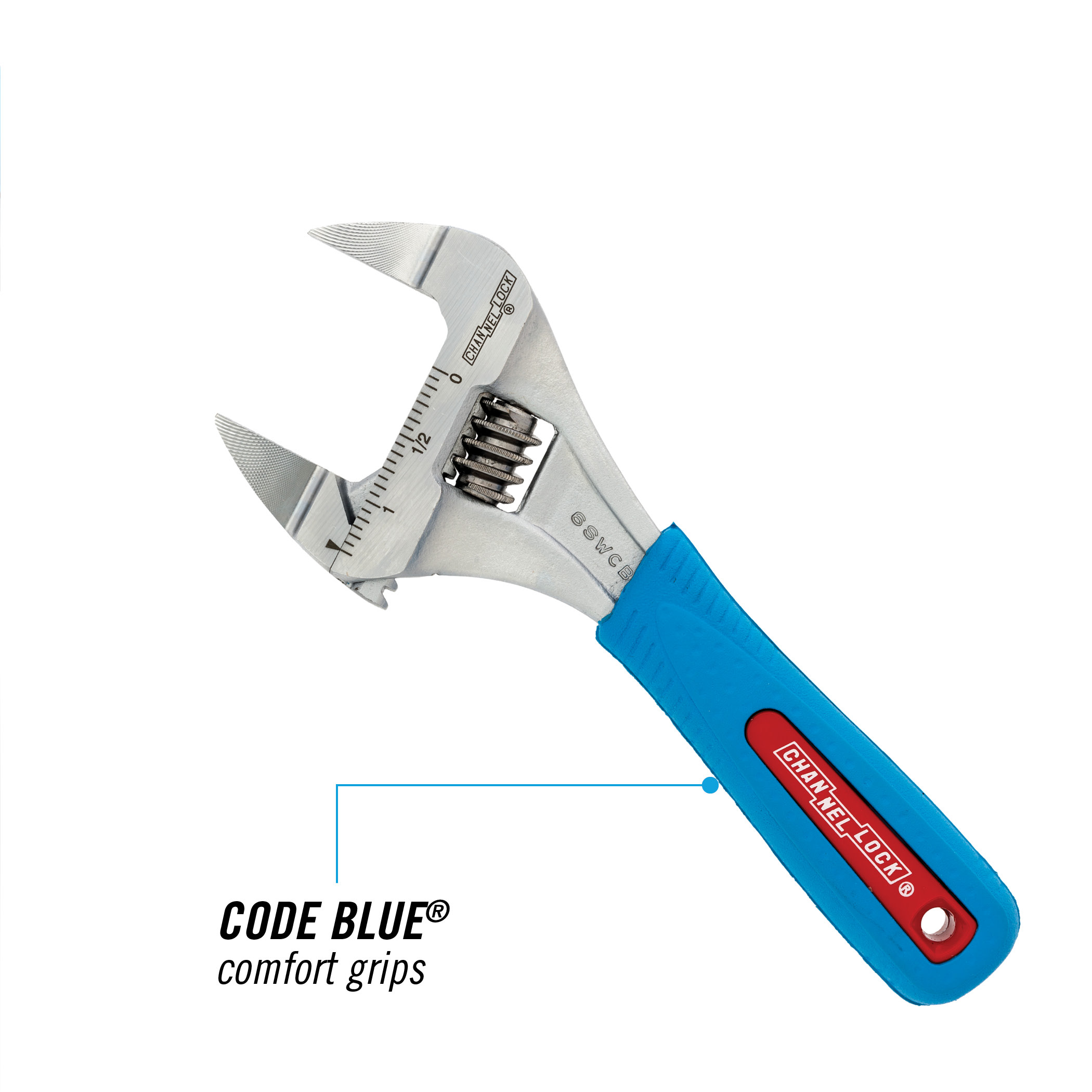 CHANNELLOCK 6-inch CODE BLUE WideAzz Adjustable Wrench, Precise 1.34-inch Wide Mouth Slim Jaw Capacity (6SWCB)