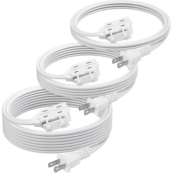 KitchenK 3-Outlet Indoor Extension Cord, 6/9/12 ft Variety 3-Pack, 16/2 SPT-2, 2 Prong Polarized Plug, White Household Power Cord for Home, Office & Holiday Decorations