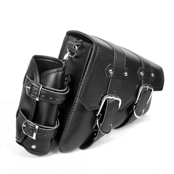 Sacoches Moto En Cuir Fait Main Noire – Sacoches Latérales Universelles Avec Sangles (paire + Une)