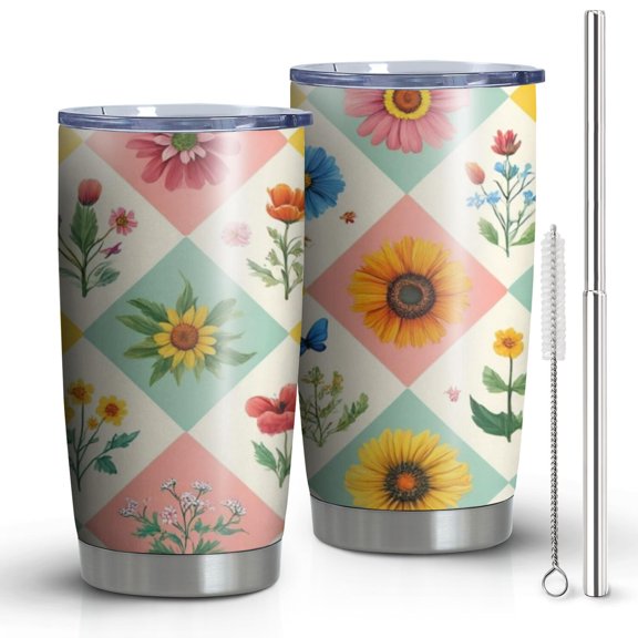 20 Oz Pioneer Flower Coffee Tumbler Double Wall Insulated Stainless Steel Water Bottle | Metal Reusable Thermoses Flask with Cup Cap | Leak & Sweat Proof with Anti-Dust Lid