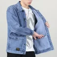 thumbnail image 5 of Chaqueta vaquera azul con botones para hombre, otoño, color negro, con bordado, abrigo vaquero para hombre, estampado, talla grande, ropa de abrigo de alta calidad, talla L, nueva en talla grande, 5 of 5