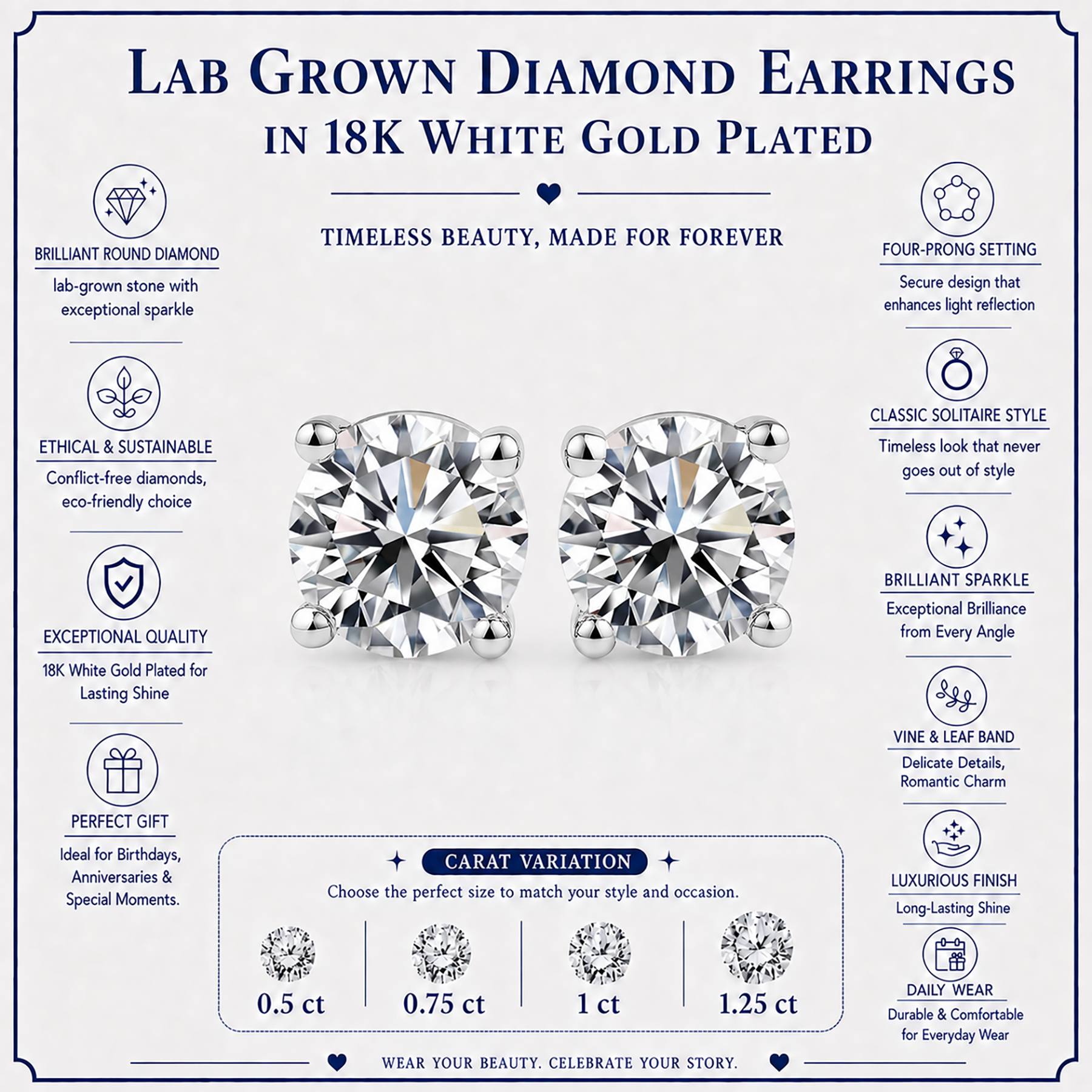 JeenMata Lab Grown Diamond Stud Earrings 0.50 Carat photo 3
