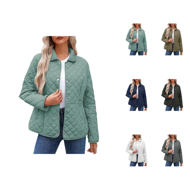 Veste Matelassée Décontractée pour Femmes 2025 Manches Longues Bouton Pression Col à Revers Manteau d'Hiver avec Poches