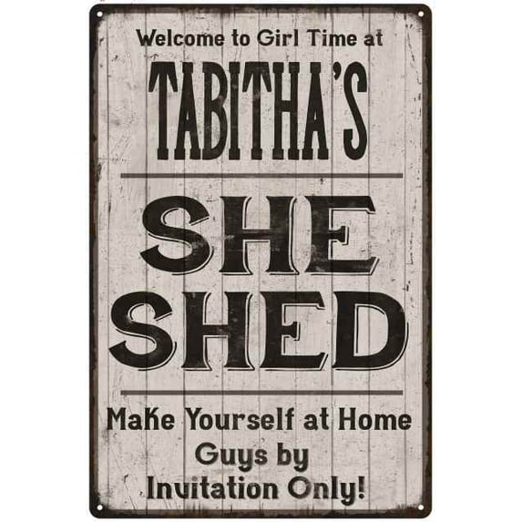 TABITHA'S She Shed Sign Lady Cave Gift 8 x 12 High Gloss Metal 208120082499