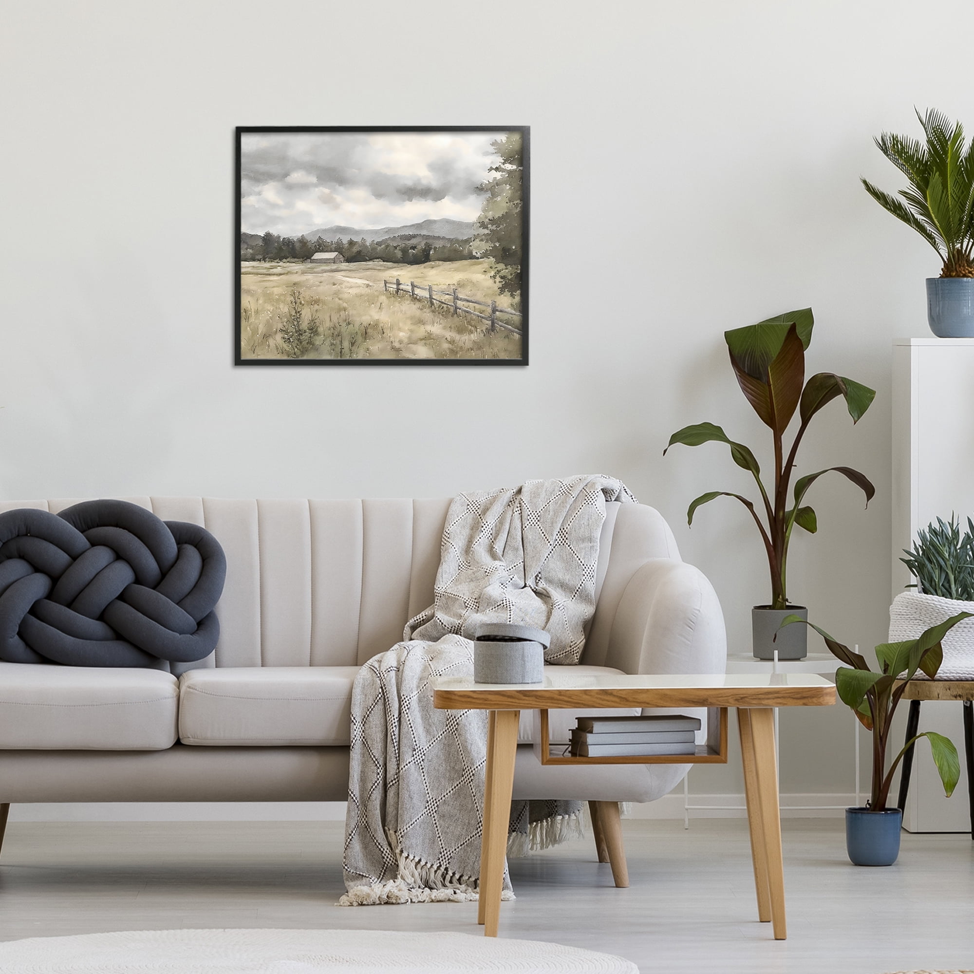 Stupell Industries Muted Valley Cottage Black Framed Giclee Art, design by Riley B