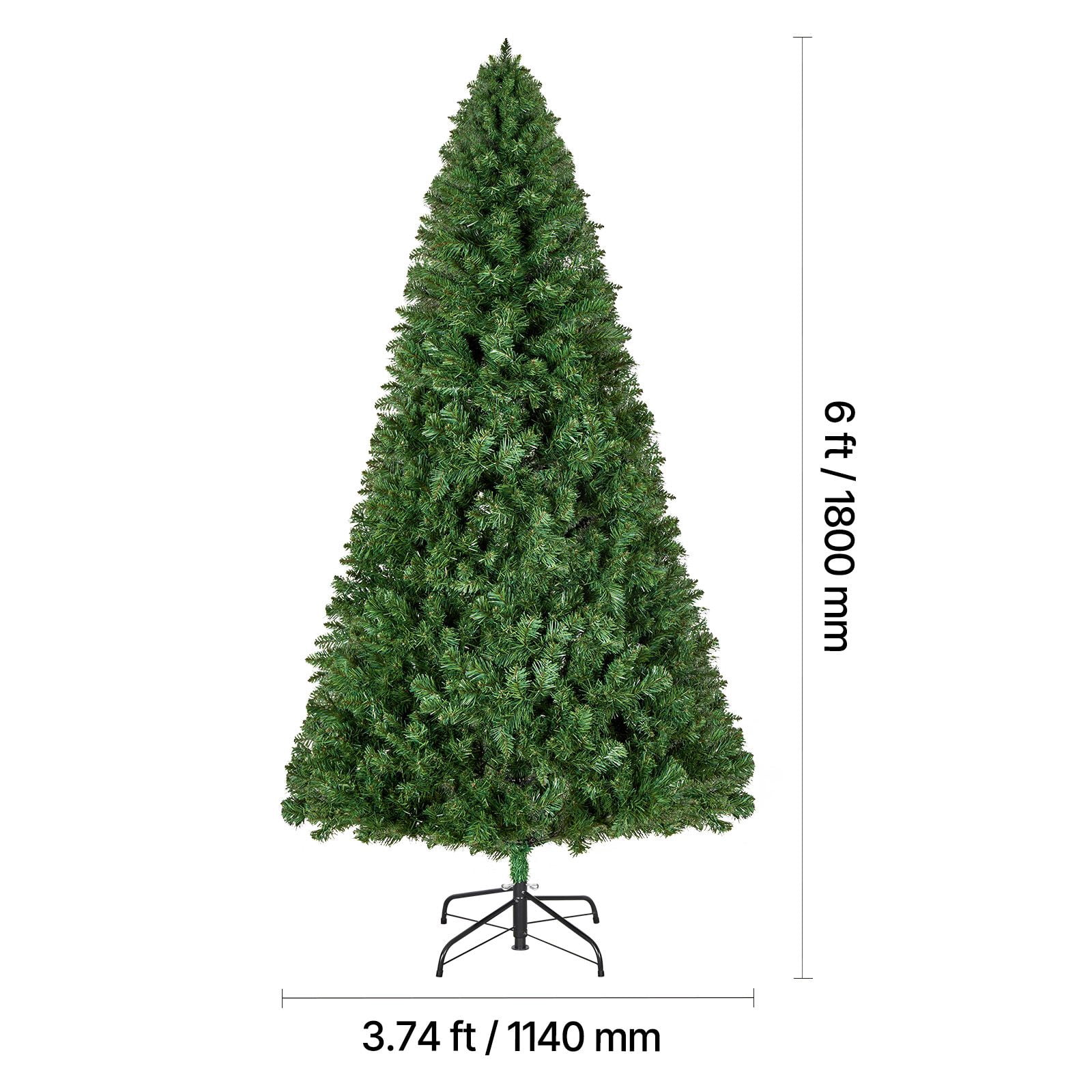 Christmas Tree, 6ft Artificial Xmas Tree, Full Holiday Decor Trees with 1250 Branch Tips & Sturdy Metal Base for Home Party Office Decoration