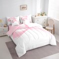 thumbnail image 3 of Manfei Pink White Bedding Comforter Set 7pcs, Modern Abstract Art King Bedding Sets, Geometric Line Stripe Bed Sheets, Microfiber Bedroom Decor, 3 of 8