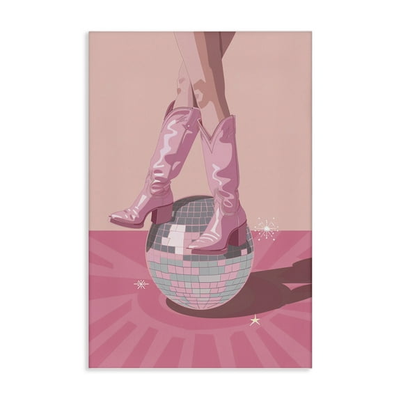 Stupell Industries Pink Disco Cowgirl Balancing People Painting Wrapped Canvas Canvas Art Print Wall Art, 16 x 24