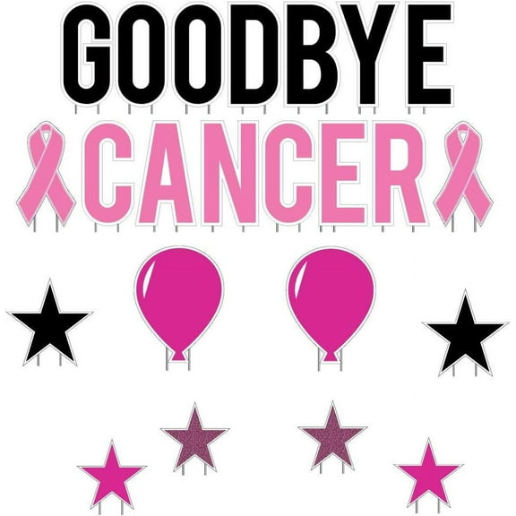 VictoryStore Yard Sign Outdoor Lawn Decorations: Goodbye Cancer Yard Letters Breast Cancer Awareness Yard Signs 23pcs Includes Stakes