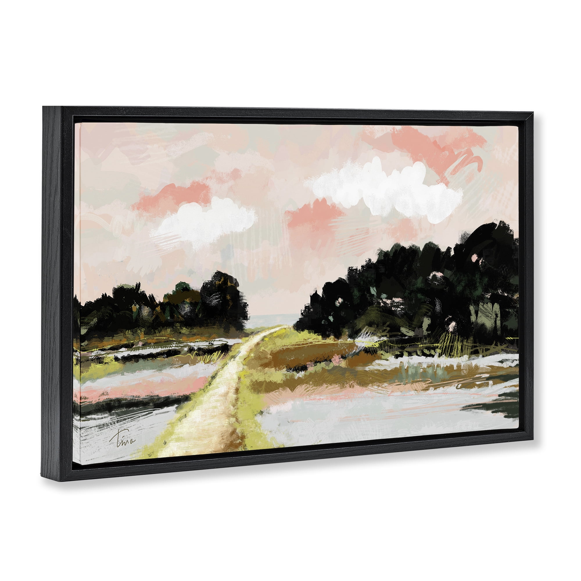 Stupell Industries Nature with Blush Sunrise Landscape & Nature Painting Black Floater Framed Canvas Art Print Wall Art, 25 x 17