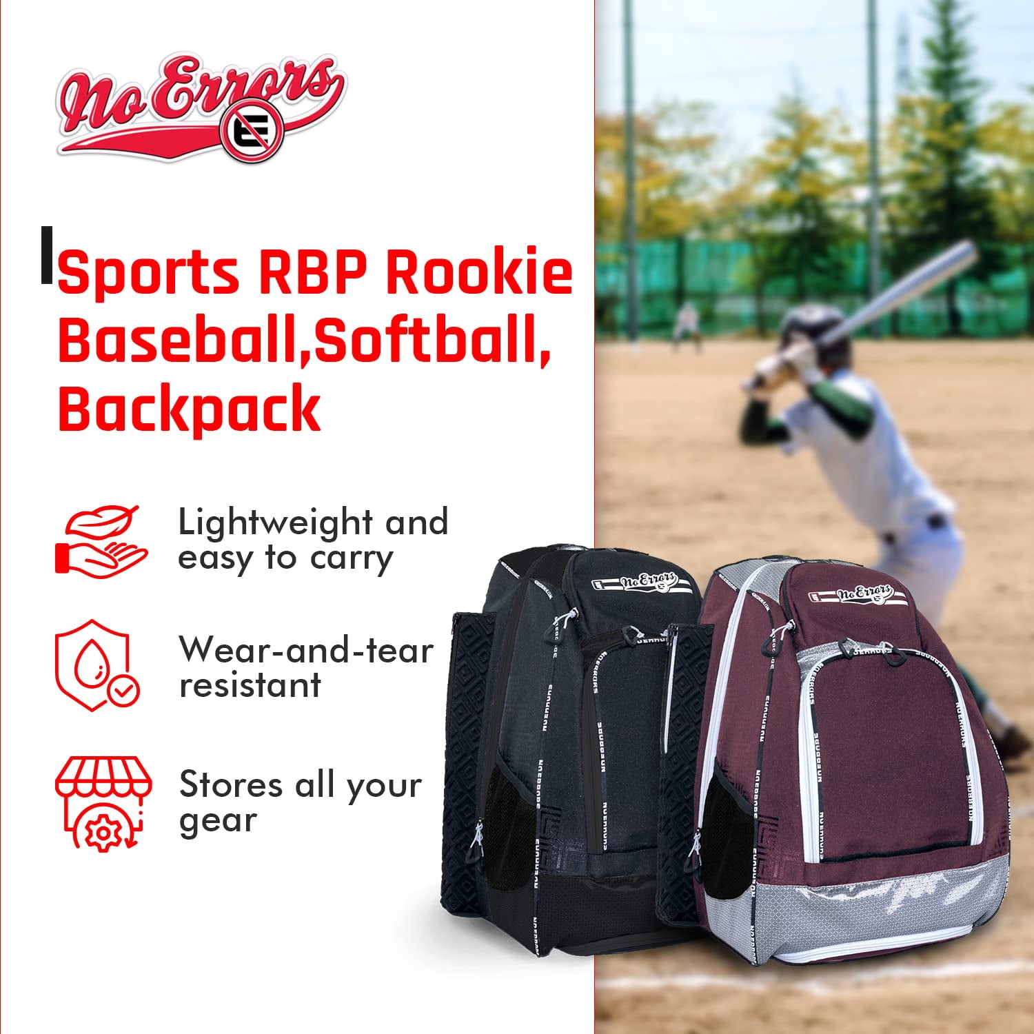 Sports RBP Rookie Baseball and Softball Backpack - Youth Baseball and Softball Bat Bag with Fence Hooks - Baseball and Softball Equipment Bag for Kids