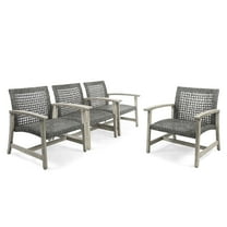 GDF Studio Viola Outdoor Wood and Wicker Club Chairs, Set of 4, Grey Finish and Mixed Black