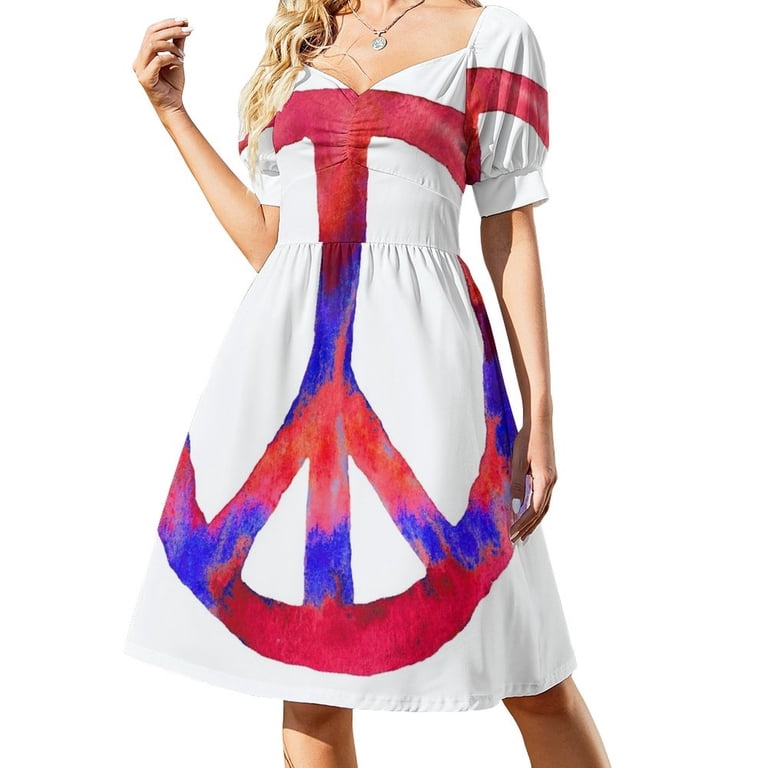 Patriotic Peace Sign Watercolor Tie Dye Red White Blue Sleeveless Dress  Prom gown summer clothes - Walmart.com