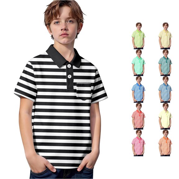 Byoo Boys Striped Polo Shirt Classic Back To School Short Sleeve Polos Classroom Daily Top