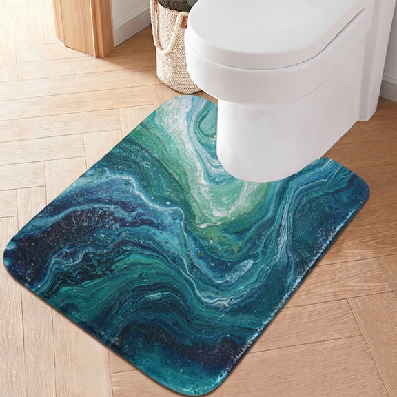 RMDQTR 20" × 24" U Shape Bathroom Rugs Plush Toilet Base Mat Soft Rugs Non Slip Absorbent Dark Blue Fluid