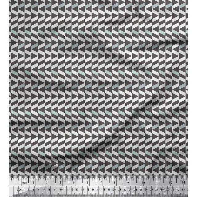 Soimoi Gray Cotton Duck Fabric Stripe & Triangle Geometric Print Sewing Fabric Yard 56 Inch Wide