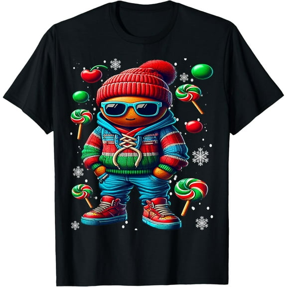 Hip Hop Gingerbread Man X-Mas Funny Christmas Mens T-Shirt tee