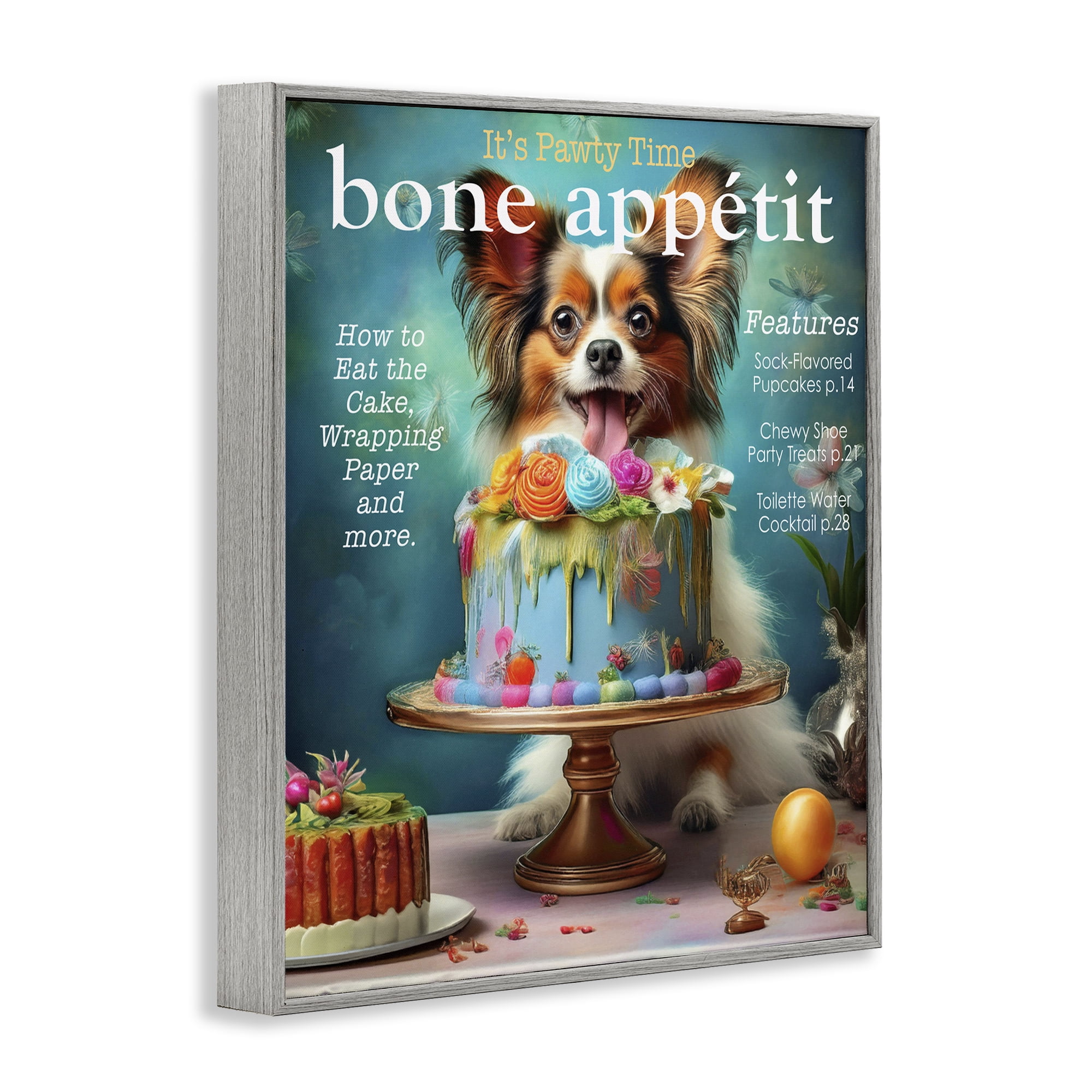 Stupell Industries Bone Appetit Dog Magazine Parody Gray Framed Giclee Art, design by Grotto Studios