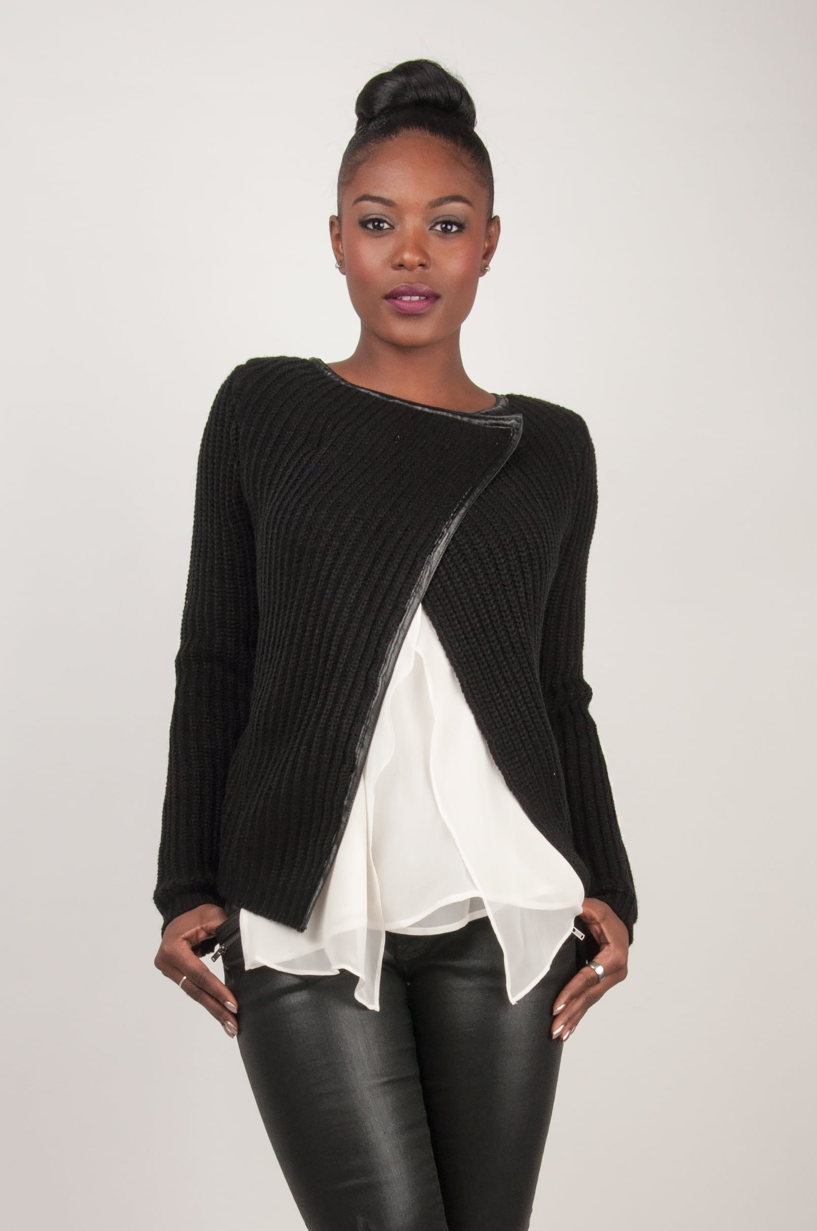 womens black wrap sweater
