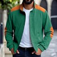 thumbnail image 2 of Men's Vintage Corduroy Baseball Jacket - Stand Collar Zip-Up Colorblock Loose-Fit, Green, L, 2 of 7