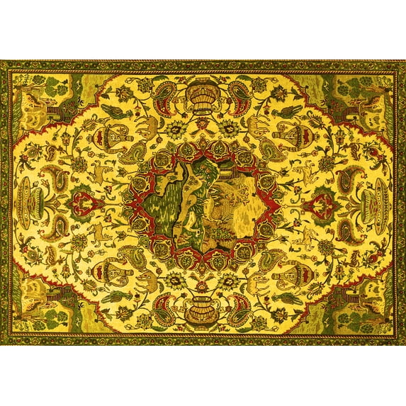 Ahgly Company Indoor Rectangle Animal Yellow Traditional Area Rugs, 3' x 5'