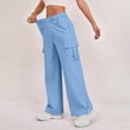 thumbnail image 4 of Casual Loose Fit Cargo Pants for Women High Waisted Straight Wide Leg Trousers with Functional Pockets for Daily Outdoor Outfits Sky Blue L, 4 of 5