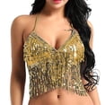 thumbnail image 1 of Women Belly Dance Crop Top Sequin Halter Top Bandage Tank Top, 1 of 4