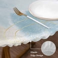 thumbnail image 4 of Abstract Ombre Round Fitted Table Cover Blue Marble Texture with Golden Line Waterproof Table Cloth with Elastic Edge Wipeable Tablecloth for Picnic Camping Party Fits 36"-44" Diameter, 4 of 8