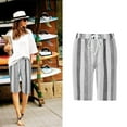 thumbnail image 2 of XuJwPNcy Shorts for Women Casual Baggy Knee Length Striped Short Pants Drawstring Waist Summer Beach Shorts, 2 of 3