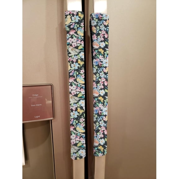 Birds & Butterflies in Blooms Refrigerator Oven Dishwasher Handle Covers by Penny's Needful Things (15 Inch) (Set of 2) (Black)