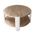 thumbnail image 3 of Hassch 2-Tier Round Coffee Table with Carved White Legs and Natural Brown Top, 31.5" Modern Farmhouse Circle Center Table for Living Room, Easy to Assemble, 3 of 6
