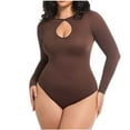 thumbnail image 2 of Purcolt Women's Plus Size Keyhole Seamless Shapewear Bodysuits One Piece Long Sleeve Bodycon Rompers Sleepwear Onesie Jumpsuit Tummy Control Body Shaper Snatching Body Suit, 2 of 7