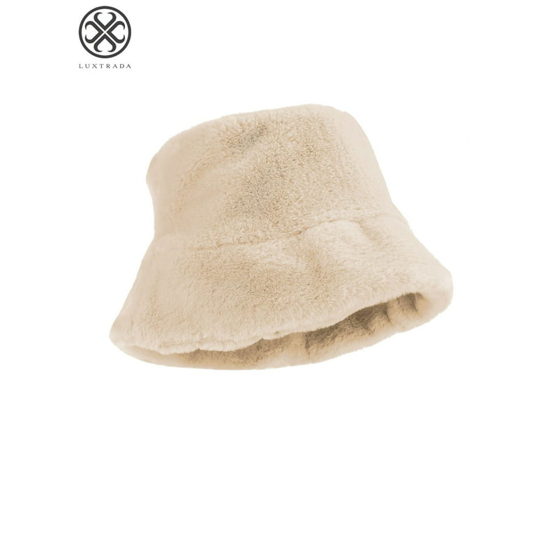 Luxtrada Outdoor Women Winter Bucket Hat Faux Fur Wool Warm Cloche Hats  Fisherman Cap Bucket Cap Fish Hat 