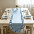 thumbnail image 5 of Doghiosgha Satin Ruffle Table Runner Wedding Bridal Shower Birthday Dinner Table Decor, 11.8x47.2 Inch, Blue, 5 of 6