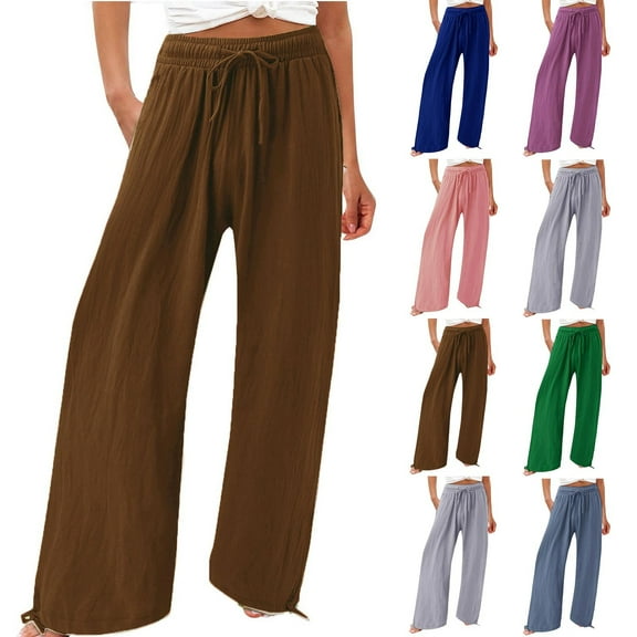 yillto Women's Wide Leg Pants Solid Color High Waisted Drawstring Pants Casual Fashion Beach Vacation Pants
