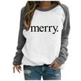 thumbnail image 2 of Raglan Sleeve Sweatshirts Tops for Women 2025 Merry Letter Print Christmas Shirts Long Sleeve Crewneck Pullover (2XL, Gray), 2 of 3