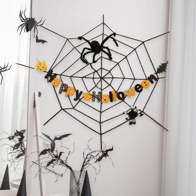 Decoración de telaraña de Halloween, telón de fondo, adorno colgante creativo versátil, decoración de Halloween para fiesta, hogar, cumpleaños, patio Estilo A