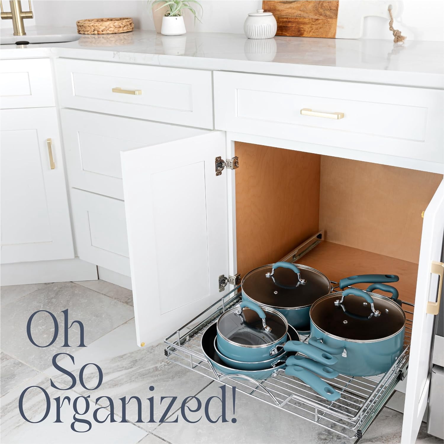 PEZGO Pull out Cabinet Organizer with Steel Metal Chrome Finish 22”W x 21”D