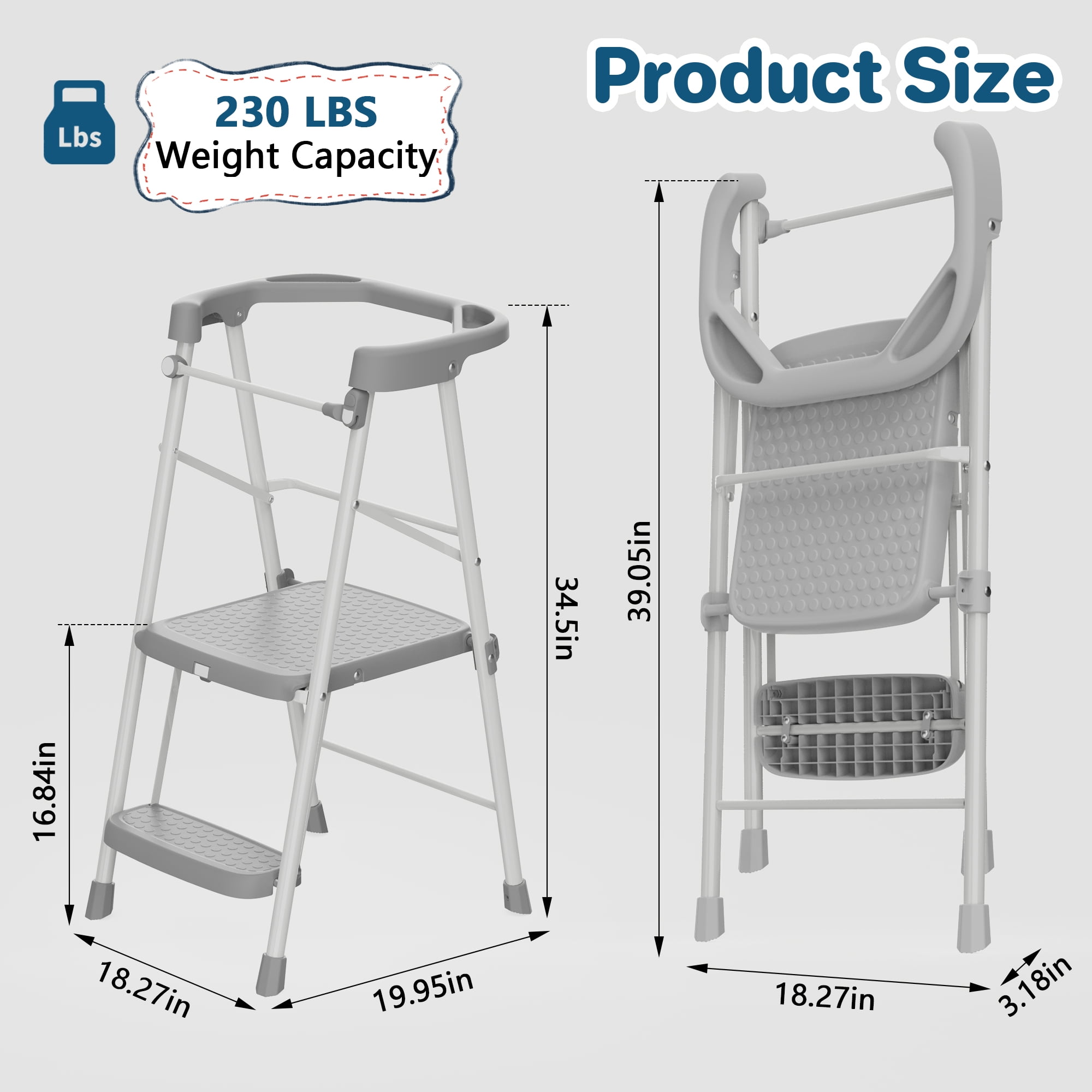 LevLad Toddler Kitchen Step Stool Helper for Kids, Foldable Learning Standing Tower for Kitchen Counter, Bathroom Sink, Gray