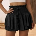 thumbnail image 2 of WREESH Womens Shorts Summer Imitation Cotton and Linen Solid Color High Waisted Pleated Casual Pants and Shorts Black, 2 of 8