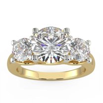 3.00 Carat Round Shape 3-stone Moissanite Diamond Ring for Women Solid 14K Yellow Gold Size 4 (D/VVS1) by Diamond-Capitals