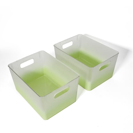 Kensie Closet Storage Bins with Handles, Stackable, 2-Pack, Frosted Sage