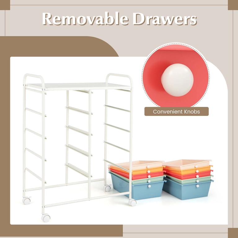 Costway 10-Drawer Storage Cart Macaron Multi-Color photo 7