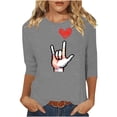 thumbnail image 3 of Ounisa Womens 3/4 Sleeve Crew Neck Valentine T Shirts Love Heart Letter Printed Graphic Tee Tops, 3 of 4